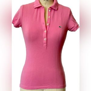 Lacoste Slim fit stretch Cotton Pique Womens Polo shirt Size 34 hot pink